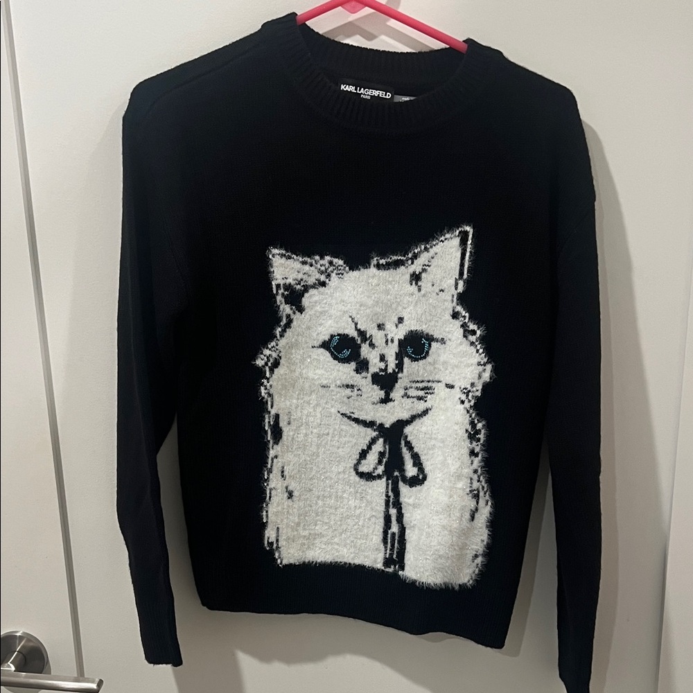 Karl Lagerfeld Black Sweater with Cat Design